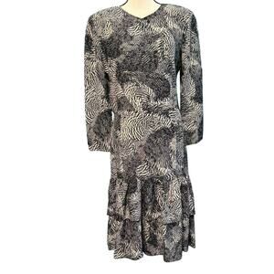 Vintage Lloyd Williams 100% Silk Drop Waist Animal Print Dress Women's 10